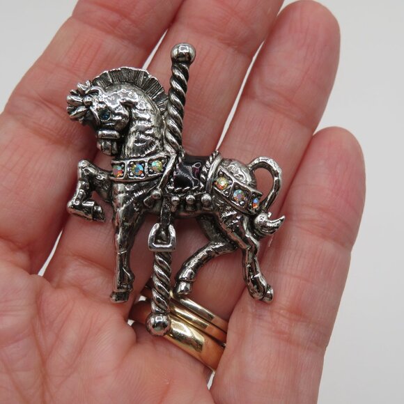 Danecraft Carousel Horse Vintage Silver Tone Rhinestone Accent - Picture 3 of 9